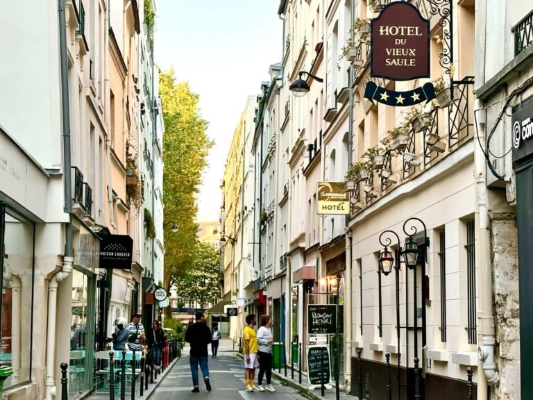 Elegant residential street with galleries and boutiques in Haut Marais Paris